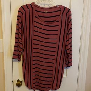 Striped Loft tunic top with 3/4 length sleeves